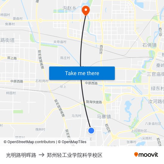光明路明晖路 to 郑州轻工业学院科学校区 map