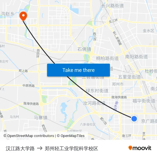 汉江路大学路 to 郑州轻工业学院科学校区 map