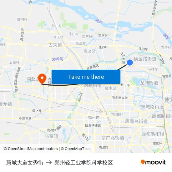 慧城大道文秀街 to 郑州轻工业学院科学校区 map