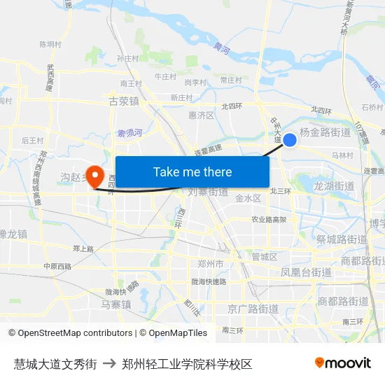 慧城大道文秀街 to 郑州轻工业学院科学校区 map