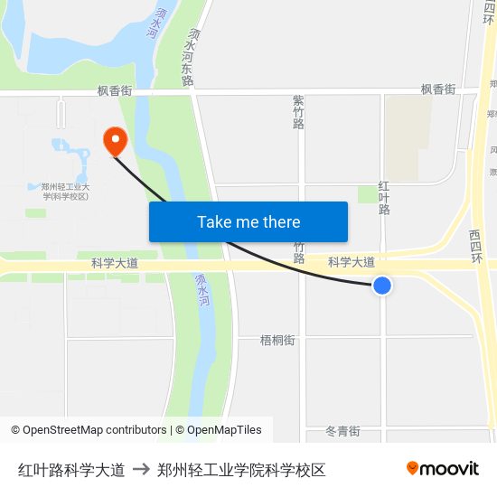 红叶路科学大道 to 郑州轻工业学院科学校区 map