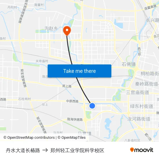 丹水大道长椿路 to 郑州轻工业学院科学校区 map
