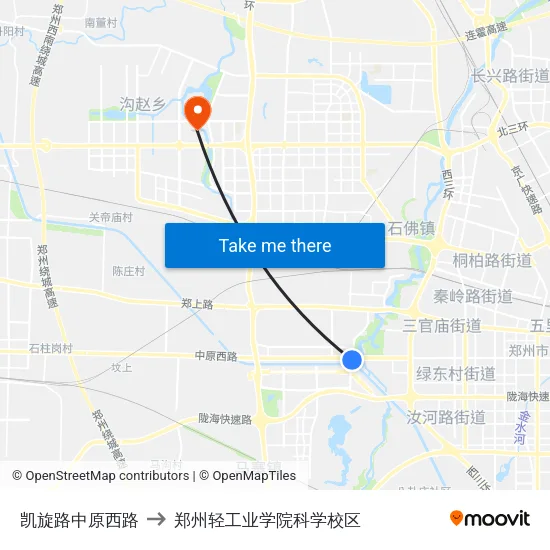 凯旋路中原西路 to 郑州轻工业学院科学校区 map