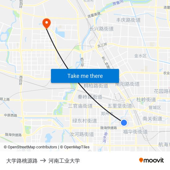 大学路桃源路 to 河南工业大学 map