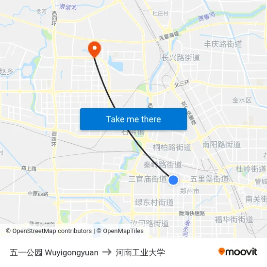 五一公园 Wuyigongyuan to 河南工业大学 map