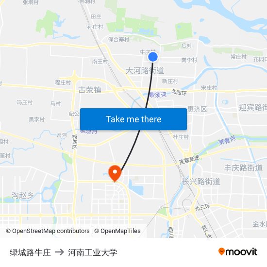 绿城路牛庄 to 河南工业大学 map