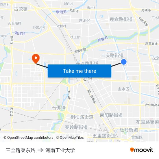 三全路渠东路 to 河南工业大学 map
