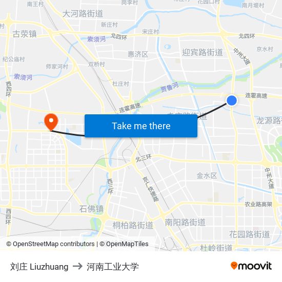 刘庄 Liuzhuang to 河南工业大学 map