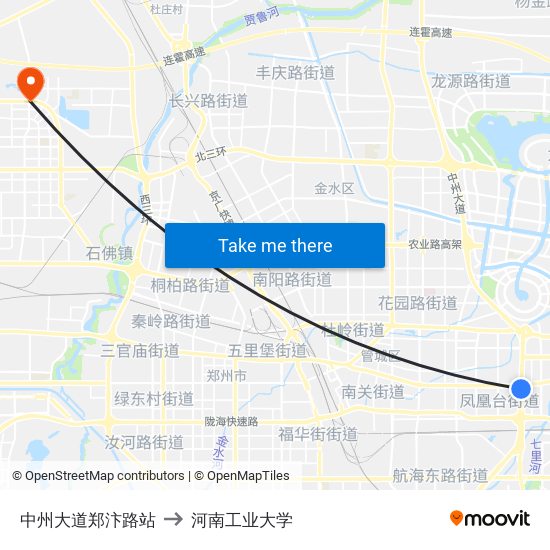 中州大道郑汴路站 to 河南工业大学 map