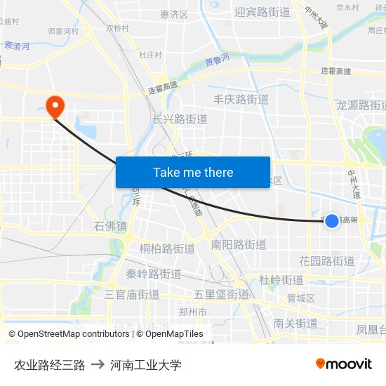 农业路经三路 to 河南工业大学 map