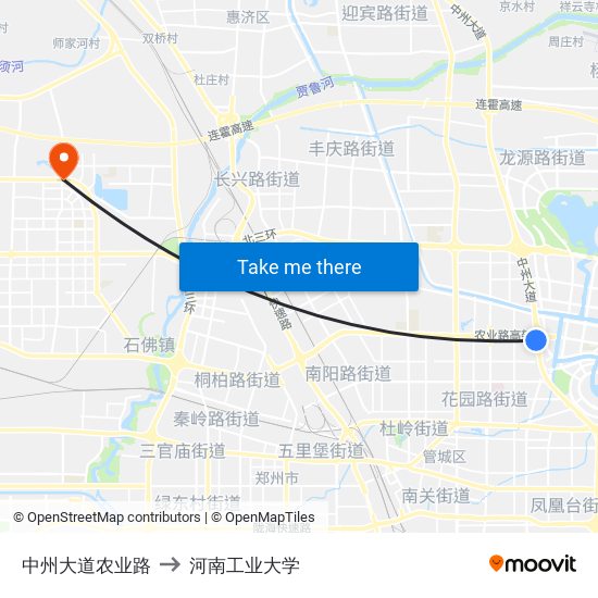 中州大道农业路 to 河南工业大学 map