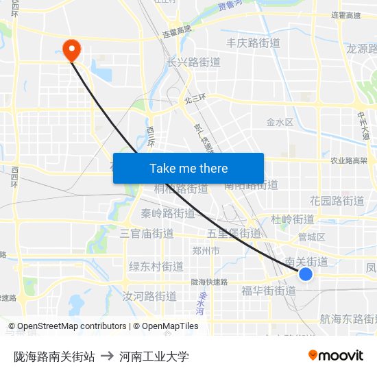 陇海路南关街站 to 河南工业大学 map