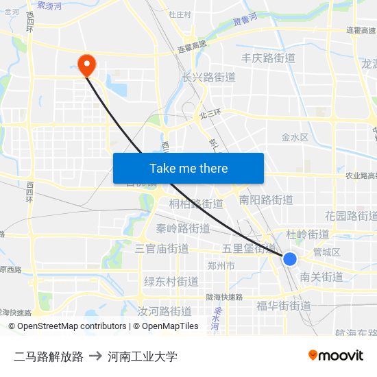 二马路解放路 to 河南工业大学 map