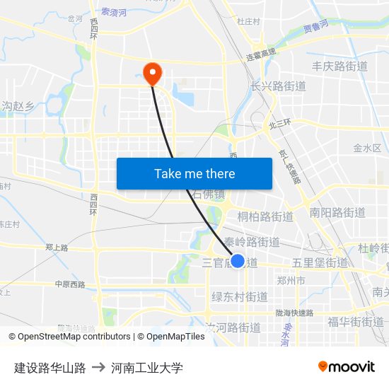 建设路华山路 to 河南工业大学 map