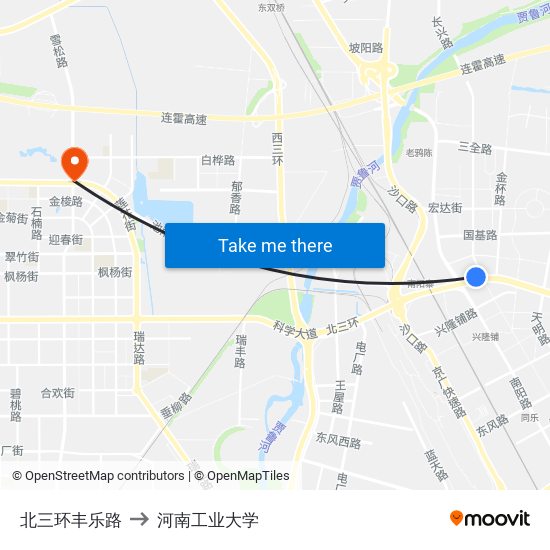 北三环丰乐路 to 河南工业大学 map