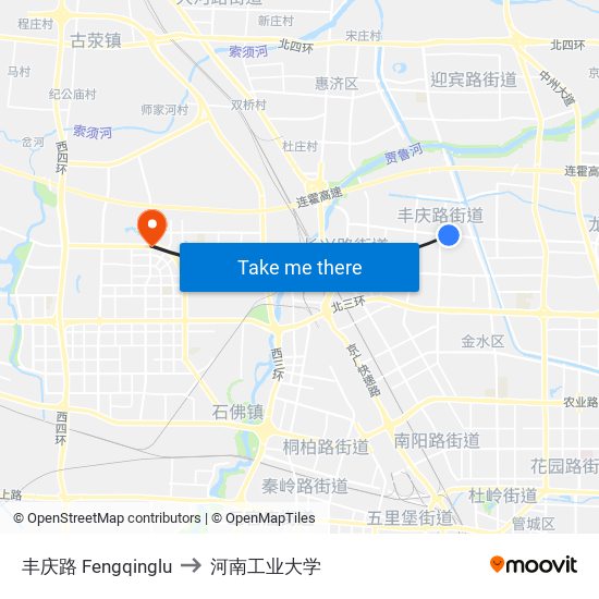 丰庆路 Fengqinglu to 河南工业大学 map