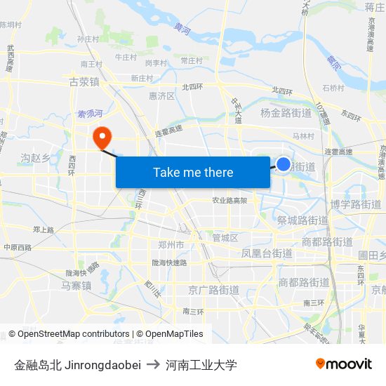 金融岛北 Jinrongdaobei to 河南工业大学 map