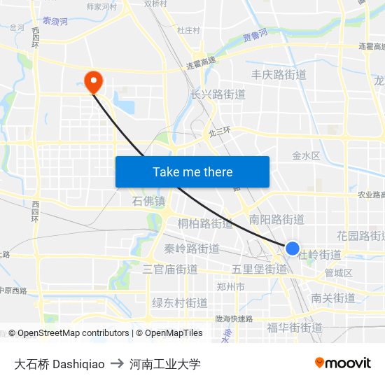 大石桥 Dashiqiao to 河南工业大学 map