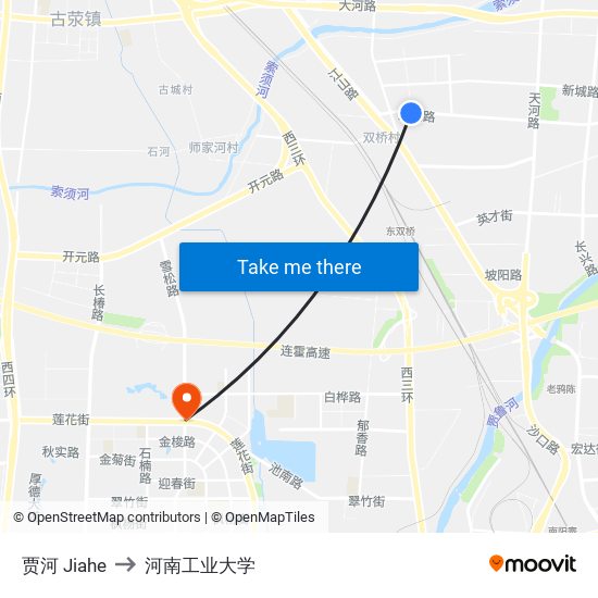 贾河 Jiahe to 河南工业大学 map