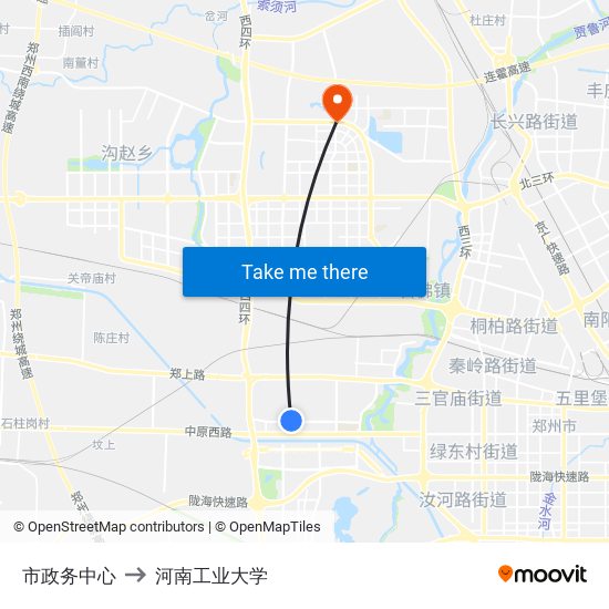 市政务中心 to 河南工业大学 map