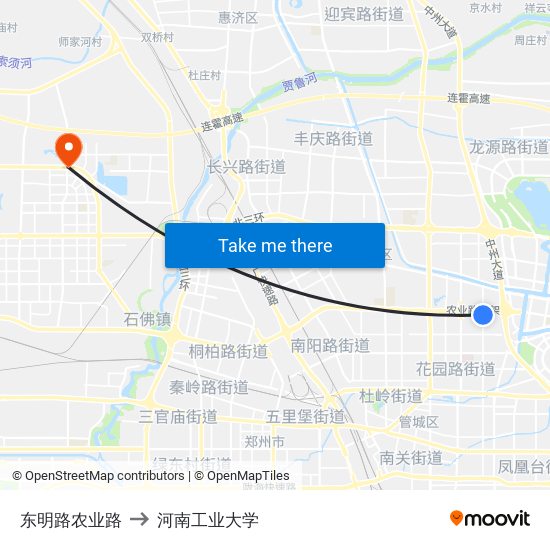 东明路农业路 to 河南工业大学 map