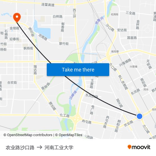 农业路沙口路 to 河南工业大学 map