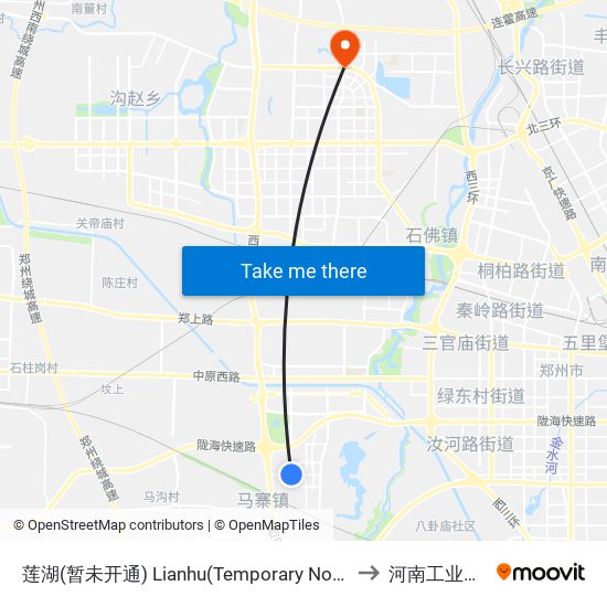 莲湖(暂未开通) Lianhu(Temporary Not Open) to 河南工业大学 map