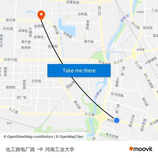 化工路电厂路 to 河南工业大学 map