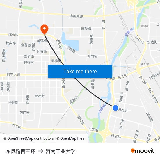 东风路西三环 to 河南工业大学 map