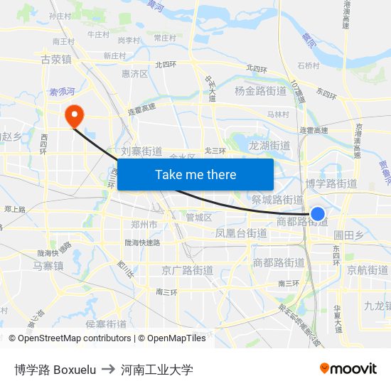 博学路 Boxuelu to 河南工业大学 map