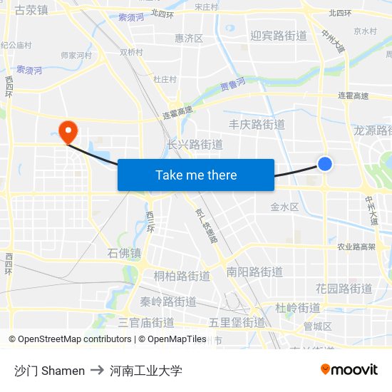 沙门 Shamen to 河南工业大学 map