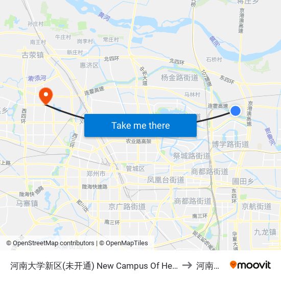 河南大学新区(未开通) New Campus Of Henan University(Under Construction) to 河南工业大学 map
