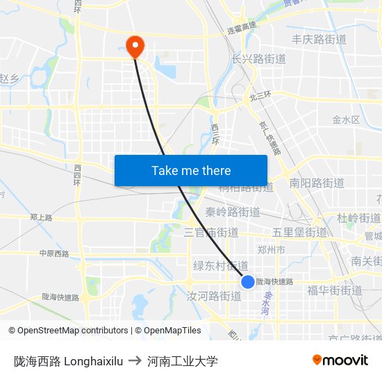 陇海西路 Longhaixilu to 河南工业大学 map