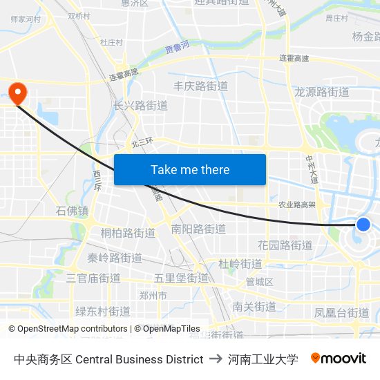 中央商务区 Central Business District to 河南工业大学 map