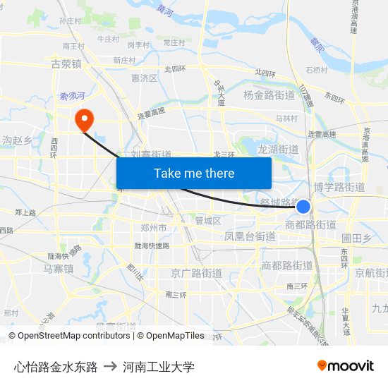 心怡路金水东路 to 河南工业大学 map