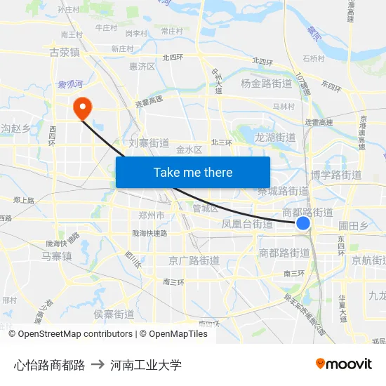 心怡路商都路 to 河南工业大学 map