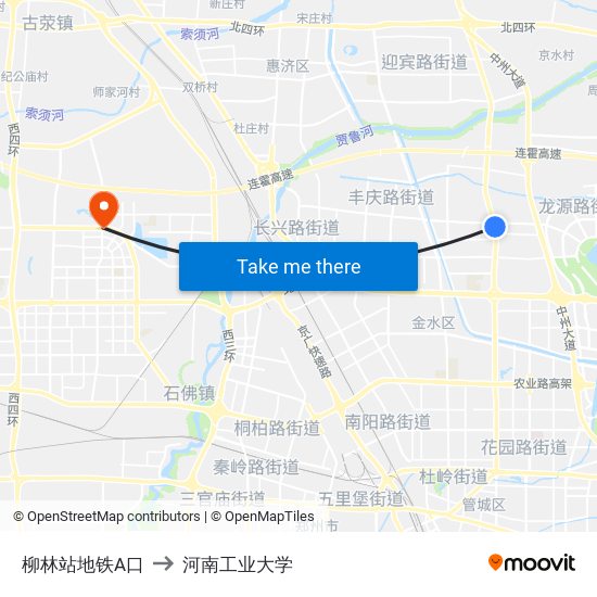 柳林站地铁A口 to 河南工业大学 map