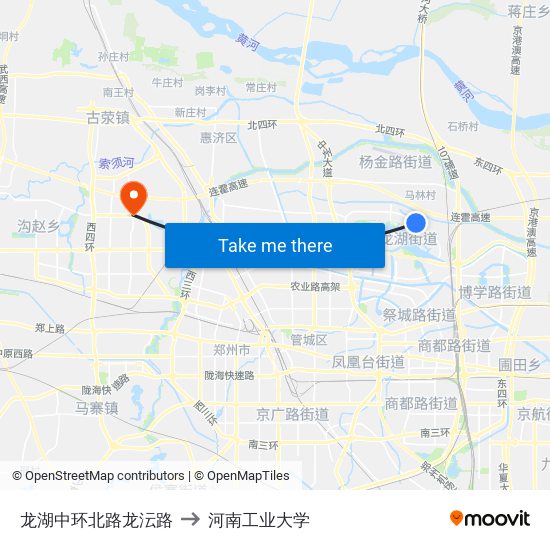 龙湖中环北路龙沄路 to 河南工业大学 map