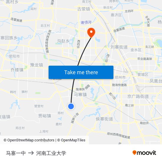 马寨一中 to 河南工业大学 map
