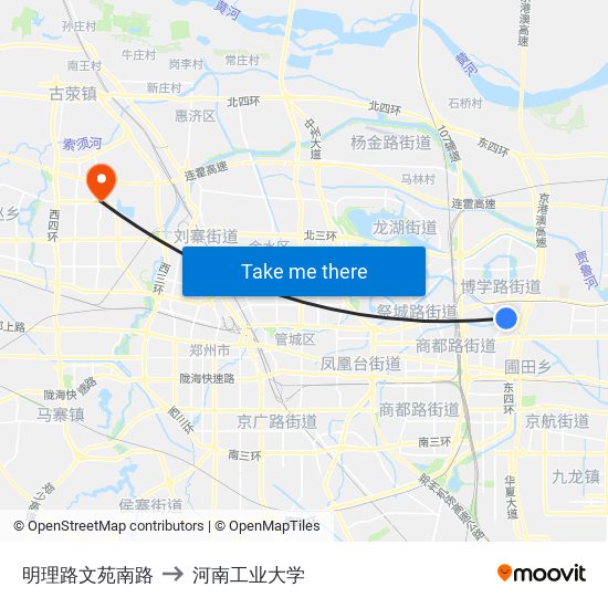 明理路文苑南路 to 河南工业大学 map