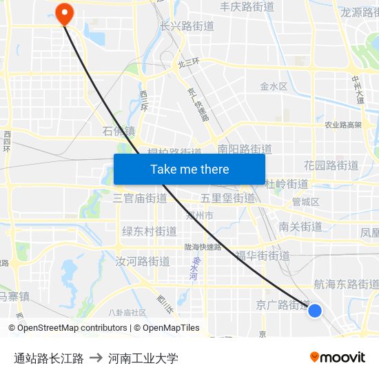 通站路长江路 to 河南工业大学 map