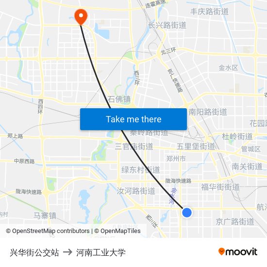 兴华街公交站 to 河南工业大学 map