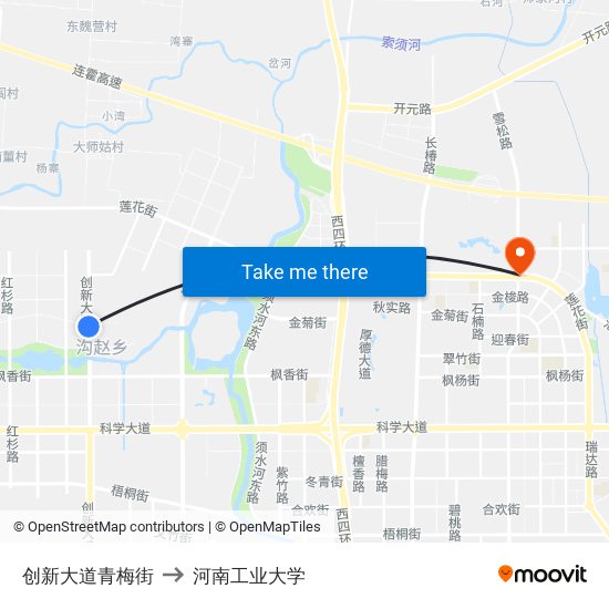 创新大道青梅街 to 河南工业大学 map