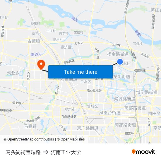 马头岗街宝瑞路 to 河南工业大学 map