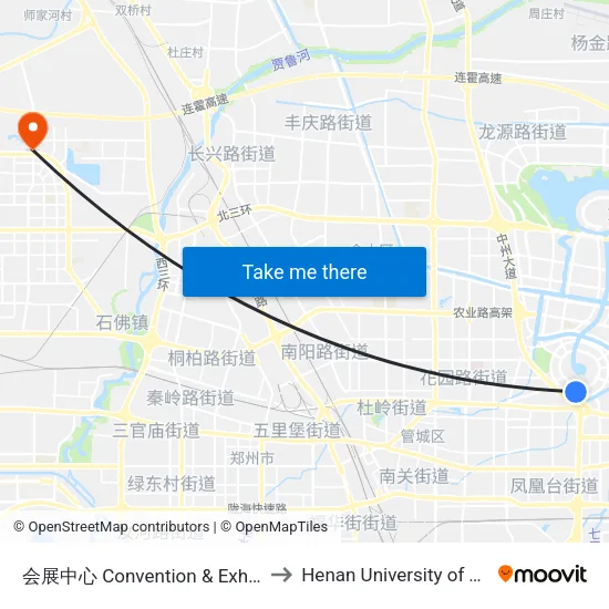 会展中心 Convention & Exhibition Center to Henan University of Technology map