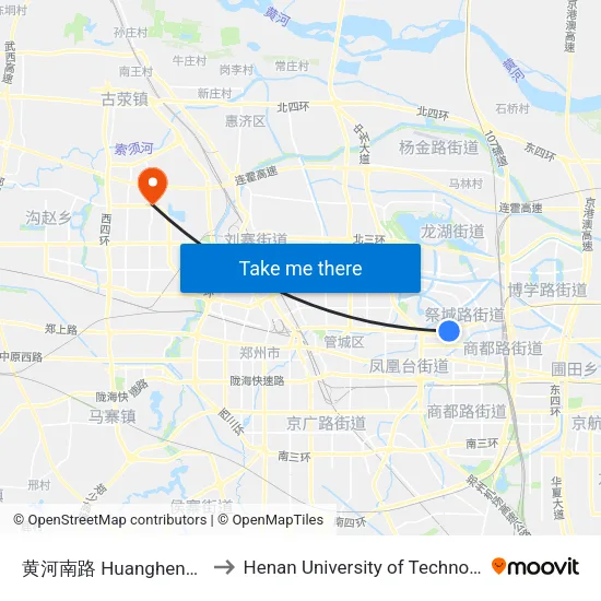 黄河南路 Huanghenanlu to Henan University of Technology map