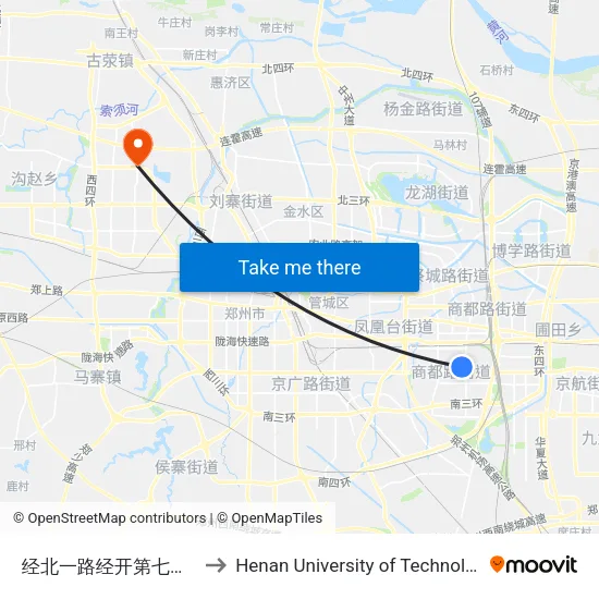 Jingbei 1st Road & Economic 7th Street to Henan University of Technology map