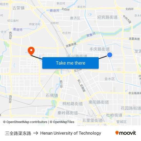 三全路渠东路 to Henan University of Technology map