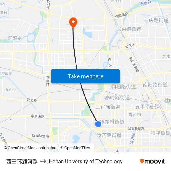 西三环颍河路 to Henan University of Technology map
