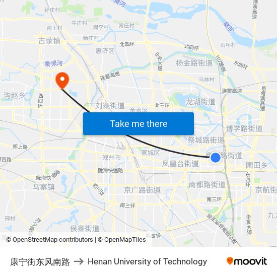 康宁街东风南路 to Henan University of Technology map